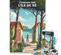1000 Piece Jigsaw Puzzles Affiche Ile De Ré S'évader, Impossible Game, Precision Cutting, with Fully Interlocking Randomly Shaped Pieces 38x26cm