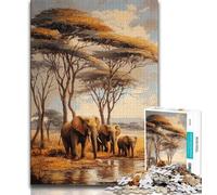 1000 Piece Jigsaw Puzzles African Elephants 1000 Piece Jigsaw,Stress Reliever Staycation Kill Time Parent-child Interaction (size 38x26cm)