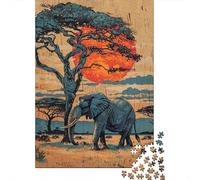 1000-piece Jigsaw Puzzles African Sunset Elephant Art Print-1 Adult Jigsaw Hands-on Game A Work of Art Unique Gifts for Birthday And Christmas 38x26cm/1000pcs