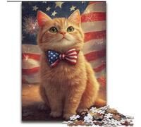 1000 Piece Jigsaw Puzzles American Flag Cat, Help The Brain Exercise Addictive Toys to Cultivate Patience Perfect Decoration (Size 26x38cm)