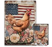 1000 Piece Jigsaw Puzzles American Flag Rooster Wooden Jigsaw Puzzles Family Fun, Unique Birthday And Gifts for And 14 Years Old 50X75CM