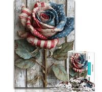 1000 Piece Jigsaw Puzzles American Flag Roses 1000 Pieces for Teenagers,Educational Games Home Decoration Birthday Present, Gifts, Wall Art 26x38cm