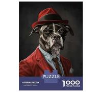 1000 Piece Jigsaw Puzzles- American Staffordshire Terrier Suit And Hat Teenager Puzzles Brain Teaser Game Stress Reliever Deal As Gifts for The Whole Family 52x38cm/1000pcs