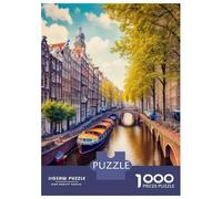 1000-piece Jigsaw Puzzles Amsterdam Canal Boat Ride Jigsaw Puzzle Anti-Stress Toys Wall Decoration Unique Gifts for Birthday And Christmas 52x38cm/1000pcs
