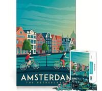 1000 Piece Jigsaw Puzzles Amsterdam Travel Poster Perfect Cut Fun Smart Play Activity Cozy Fun Time Birthday Art Play (50x75cm)