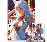 1000 Piece Jigsaw Puzzles Anime Fox Girl with White Hair, Toy Wall Decor, Interesting Stress Reduction, for Is Ideal As A Gift 38x26cm