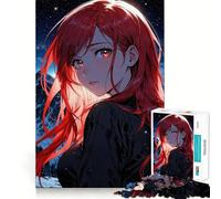 1000 Piece Jigsaw Puzzles Anime Girl with Red Hair Perfect Cut Fun Smart Play Activity Cozy Fun Time Birthday Art Play (38x26cm)