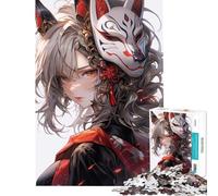 1000 Piece Jigsaw Puzzles Anime Samurai Girl with Kitsune Mask Difficult And Challenge Enhance Memory Home Decoration Toys for Ages 14 And over (50X75cm)