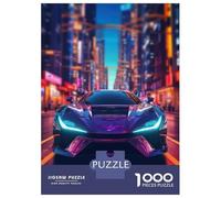 1000 Piece Jigsaw Puzzles- Asian Neon City Sports Car Jigsaw Puzzle Brain Teaser Game Wall Decoration Deal As Gifts for The Whole Family 52x38cm/1000pcs