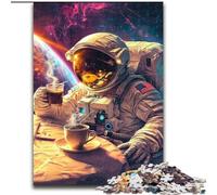 1000 Piece Jigsaw Puzzles Astronaut Drinking Coffee, Suitable for Ages 14 And Up Home Decor Deal As Gifts for The Whole Family (Size 26x38cm)