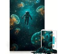 1000 Piece Jigsaw Puzzles Astronaut in Space with Jellyfish Perfect Cut Fun Smart Play Activity Cozy Fun Time Birthday Art Play (38x52cm)