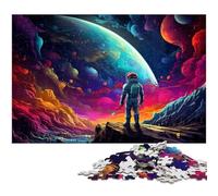1000 Piece Jigsaw Puzzles Astronaut Standing on Colorful Galaxy Puzzle for Adults Paper Puzzle Family Decoration 1000 PCS(38x26cm)