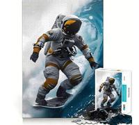 1000 Piece Jigsaw Puzzles Astronaut Surfing A Wave Perfect Cut Fun Smart Play Activity Cozy Fun Time Birthday Art Play (38x52cm)