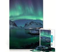1000 Piece Jigsaw Puzzles Aurora Borealis over Lofoten Islands Norway Perfect Cut Fun Smart Play Activity Cozy Fun Time Birthday Art Play (50x75cm)
