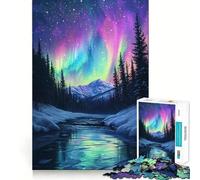 1000 Piece Jigsaw Puzzles Aurora Glow in Winter Forest Tight Fit Play Logic Thinking Play Chill Play Time Xmas Art Gift (38x52cm)