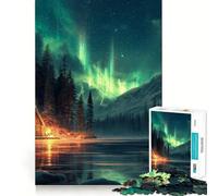 1000 Piece Jigsaw Puzzles Aurora in Nordic Nature Perfect Cut Fun Smart Play Activity Cozy Fun Time Birthday Art Play (38x52cm)