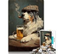 1000 Piece Jigsaw Puzzles Australian Shepherd Smoking, Challenging & Brainteasing,Birthday Present, Gifts, Wall Art for And Age 14 Years Up 38x26cm