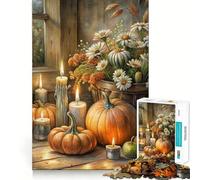 1000 Piece Jigsaw Puzzles Autumn Still Life with Pumpkins And Candles Tight Fit Play Logic Thinking Play Chill Play Time Xmas Art Gift (38x26cm)