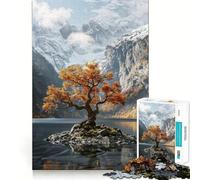 1000 Piece Jigsaw Puzzles Autumn Tree on Mountain Lake Tight Fit Play Logic Thinking Play Chill Play Time Xmas Art Gift (50x75cm)