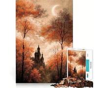 1000 Piece Jigsaw Puzzles Autumnal Cathedral Under Crescent Moon Perfect Cut Fun Smart Play Activity Cozy Fun Time Birthday Art Play (38x26cm)