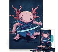 1000 Piece Jigsaw Puzzles Axolotl Samurai Warrior Illustration Perfect Cut Fun Smart Play Activity Cozy Fun Time Birthday Art Play (38x26cm)