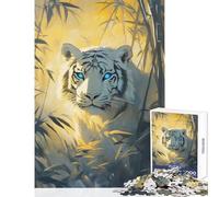 1000 Piece Jigsaw Puzzles- Azure Gaze White Tiger Educational Toy Gift Birthday Hands-on Game with Matching Poster And Trivia Sheet Size 50x75cm