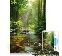1000 Piece Jigsaw Puzzles Bamboo Forest Stream Clean Fit Decor Smart Mind Activity Cozy Time Play Christmas Fun Gift (38x26cm)