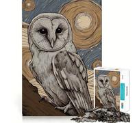 1000 Piece Jigsaw Puzzles- Barn Owl in Starry Night Neat Edge Decor Thinking Training Toy Easy Time Fun Birthday Game Gift (38x26cm)