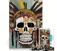 1000 Piece Jigsaw Puzzles- Basquiat Style Skull Accurate Cut Fun Thinking Fun Game Slow Time Fun Christmas Home Art (38x26cm)