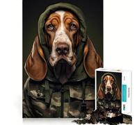 1000 Piece Jigsaw Puzzles- Basset Hound Camo Jacket Accurate Cut Fun Thinking Fun Game Slow Time Fun Christmas Home Art (50x75cm)