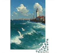 1000-piece Jigsaw Puzzles Beach Lighthouse Painting Adult Jigsaw Hands-on Game A Work of Art Unique Gifts for Birthday And Christmas 70x50cm/1000pcs