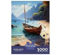 1000-piece Jigsaw Puzzles Beach Scene with Wooden Boat Jigsaw Puzzle Anti-Stress Toys Wall Decoration Unique Gifts for Birthday And Christmas 38x26cm/1000pcs