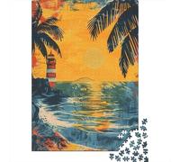 1000-piece Jigsaw Puzzles Beach Sunset Lighthouse Art Print Adult Jigsaw Hands-on Game A Work of Art Unique Gifts for Birthday And Christmas 38x26cm/1000pcs