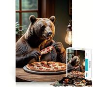 1000 Piece Jigsaw Puzzles- Bear Eating Pizza Funny Neat Edge Decor Thinking Training Toy Easy Time Fun Birthday Game Gift (38x52cm)