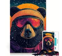 1000 Piece Jigsaw Puzzles- Bear in Ski Goggles Neat Edge Decor Thinking Training Toy Easy Time Fun Birthday Game Gift (38x52cm)