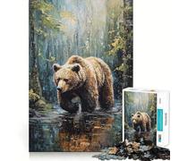 1000 Piece Jigsaw Puzzles Bear in The Forest Clean Fit Decor Smart Mind Activity Cozy Time Play Christmas Fun Gift (50x75cm)