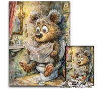 1000 Piece Jigsaw Puzzles Bear on The Toilet Cardboard Jigsaw Puzzles Games Toys Gift, Enhance Love between Couples for Age 14+ 26X38CM
