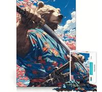1000 Piece Jigsaw Puzzles- Bear Samurai Blossom Smooth Cut Play Cognitive Play Gift Restful Play Time Birthday Game Gift (50x75cm)