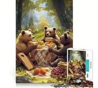 1000 Piece Jigsaw Puzzles- Bears Picnic in The Woods Neat Edge Decor Thinking Training Toy Easy Time Fun Birthday Game Gift (38x52cm)