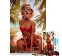 1000 Piece Jigsaw Puzzles Beautiful Girl on A Beach Clean Fit Decor Smart Mind Activity Cozy Time Play Christmas Fun Gift (38x52cm)