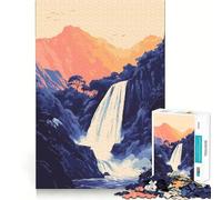 1000 Piece Jigsaw Puzzles- Beautiful Hawaiian Waterfall Zen Nature Minimalist Illustration Art Accurate Cut Fun Thinking Fun Game Slow Time Fun Christmas Home Art (50x75cm)