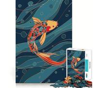 1000 Piece Jigsaw Puzzles Beautiful Koi Floating Art Clean Fit Decor Smart Mind Activity Cozy Time Play Christmas Fun Gift (50x75cm)