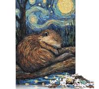 1000 Piece Jigsaw Puzzles Beaver Sleeping Starry Night Puzzles for Adults Wooden Puzzles Educational Game for Adult Child 1000pcs (75x50cm)