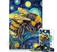 1000-piece Jigsaw Puzzles Bee in Starry Night Style Perfect Edge Play Brain Skill Play Slow Play Fun Birthday Mind Gift (50x75cm)
