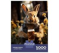 1000 Piece Jigsaw Puzzles- Beer-Loving Rabbit Art Jigsaw Puzzle Brain Teaser Game Wall Decoration Deal As Gifts for The Whole Family 70x50cm/1000pcs