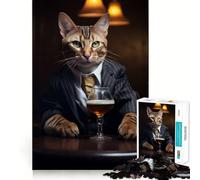 1000 Piece Jigsaw Puzzles- Bengal Cat in The Pub Smooth Cut Play Cognitive Play Gift Restful Play Time Birthday Game Gift (38x26cm)