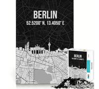 1000 Piece Jigsaw Puzzles- Berlin Skyline City Map Smooth Cut Play Cognitive Play Gift Restful Play Time Birthday Game Gift (38x52cm)