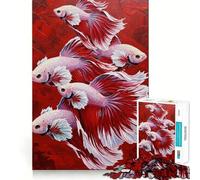 1000 Piece Jigsaw Puzzles Betta Fish Painting on Red Background Clean Fit Decor Smart Mind Activity Cozy Time Play Christmas Fun Gift (50x75cm)