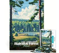 1000 Piece Jigsaw Puzzles- Bialystok Forest Poland Travel Poster Accurate Cut Fun Thinking Fun Game Slow Time Fun Christmas Home Art (38x26cm)