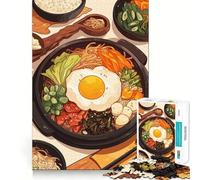 1000-piece Jigsaw Puzzles Bibimbap Illustration with Egg And Vegetables Perfect Edge Play Brain Skill Play Slow Play Fun Birthday Mind Gift (38x52cm)